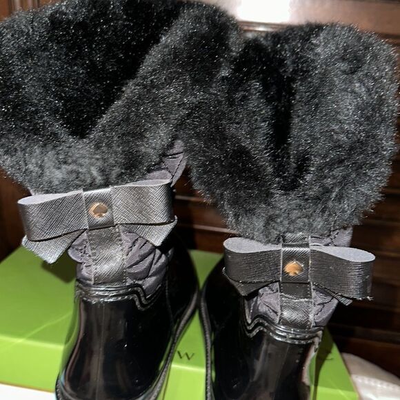 Kate Spade 9M Black Rubber Fleece Faux Fur Lined Rain Winter Pull-On Boots - Picture 15 of 15